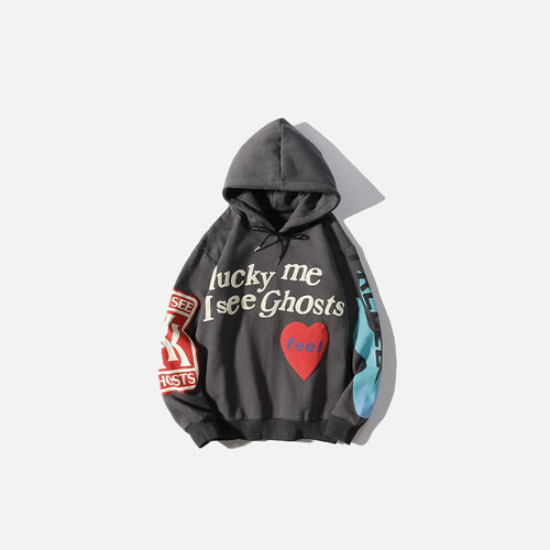 Lucky Me I See Ghosts Grafik Hoodie - Dunkelgrau / M