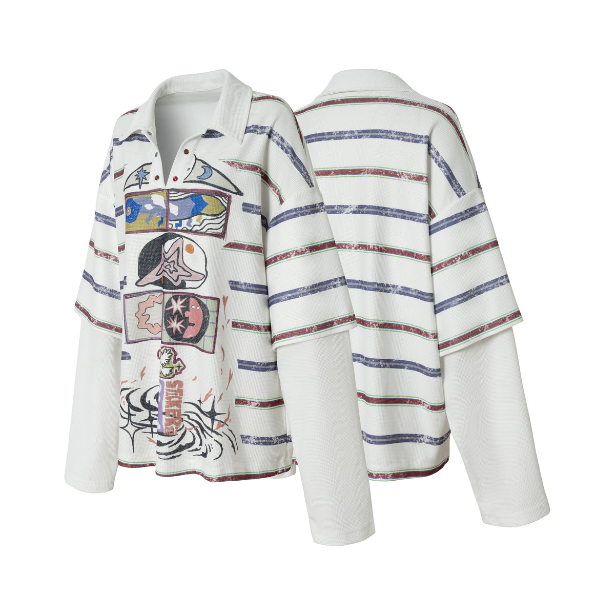 Madxmarx Abstract Stripe Long-Sleeve Polo Shirt