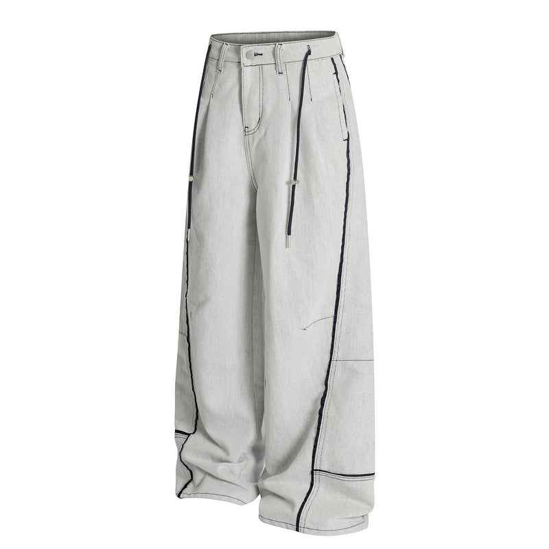 Madxmarx Contrast-Stitch Wide-Leg Denim Pants
