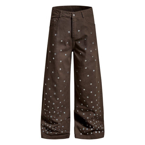 Madxmarx Stud Detail Wide-Leg Pants - XS / Khaki