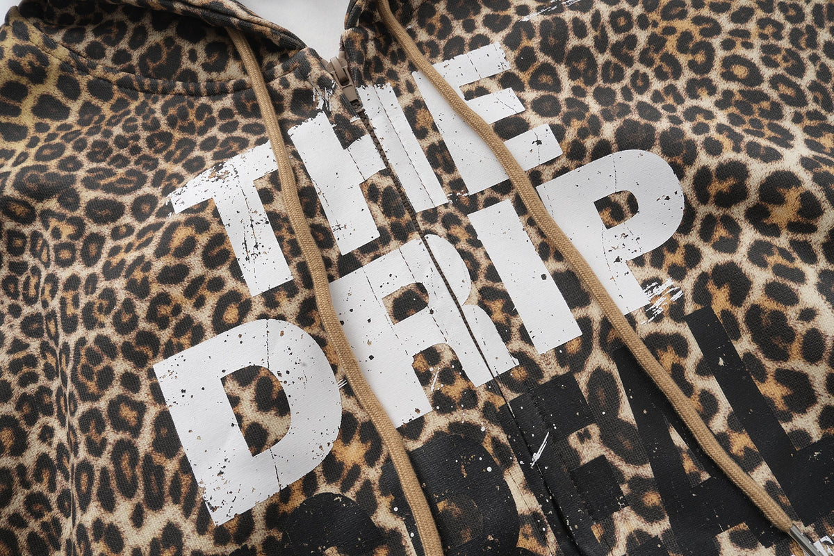 Madxmarx Leopard Graphic Zip-Up Hoodie