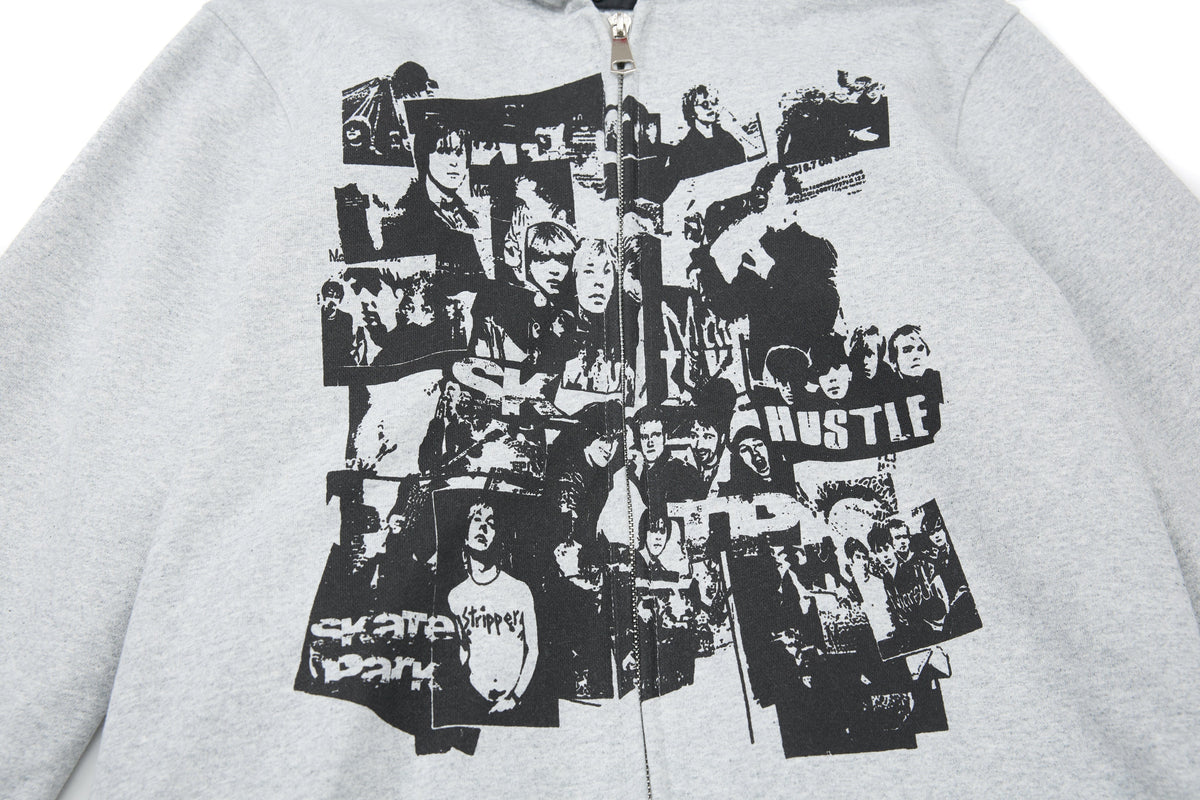 Madxmarx Retro Collage Print Zip Hoodie