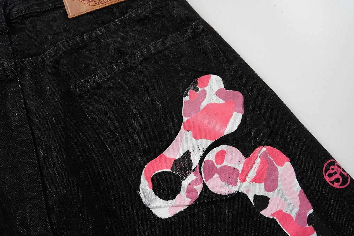 Pantalones vaqueros de pierna ancha con estampado de esqueleto de Madxmarx