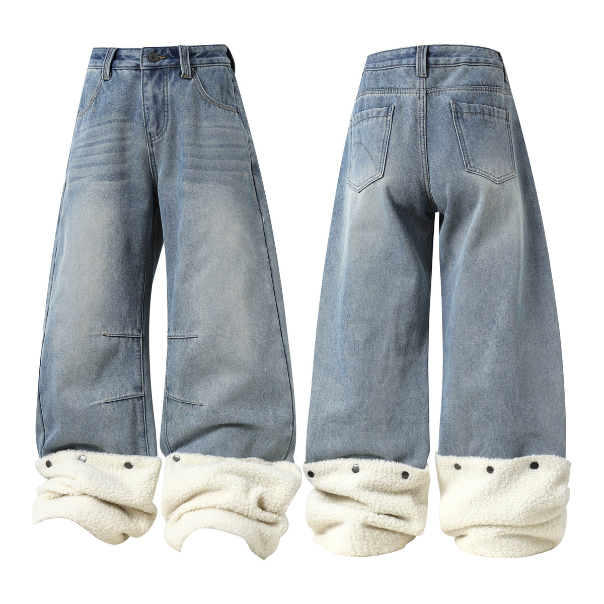 Pantalon en jean superposé doublé de polaire Madxmarx