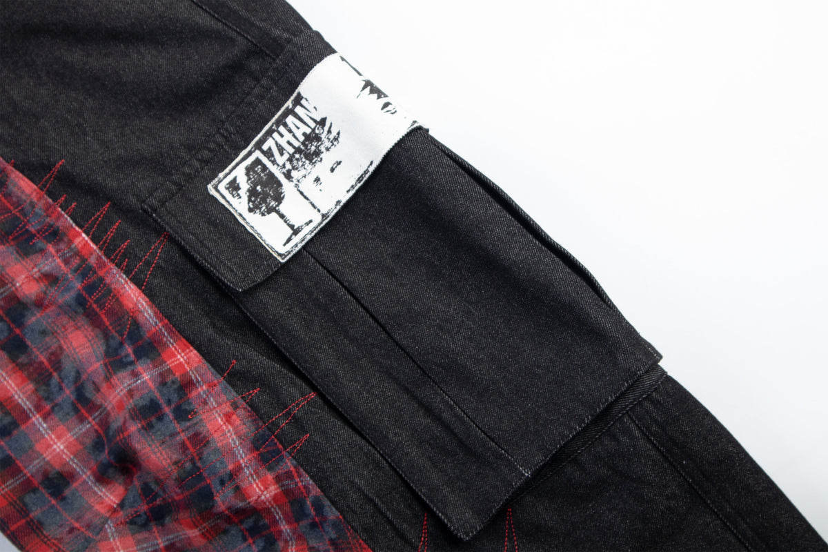 Madxmarx Layered Plaid Panel Wide-Leg Pants