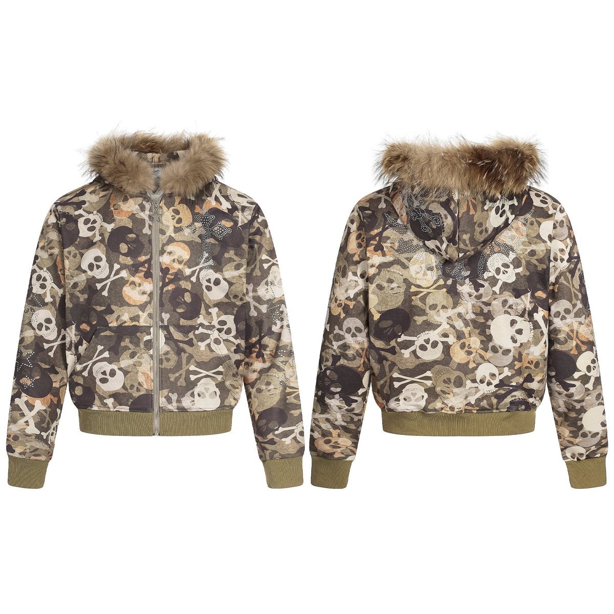 Madxmarx Kapuzenjacke mit Totenkopf-Camouflage und Fellbesatz
