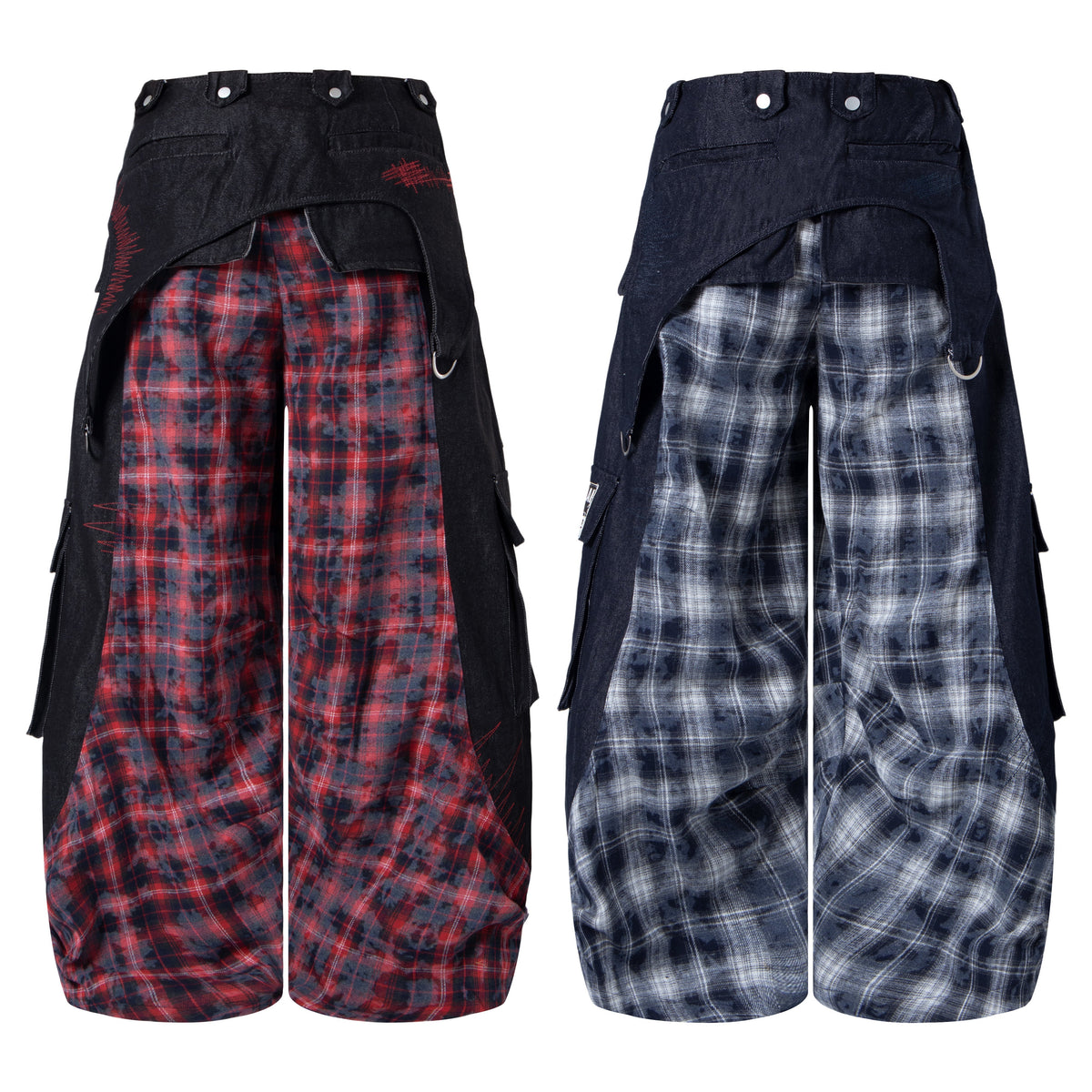 Madxmarx Layered Plaid Panel Wide-Leg Pants
