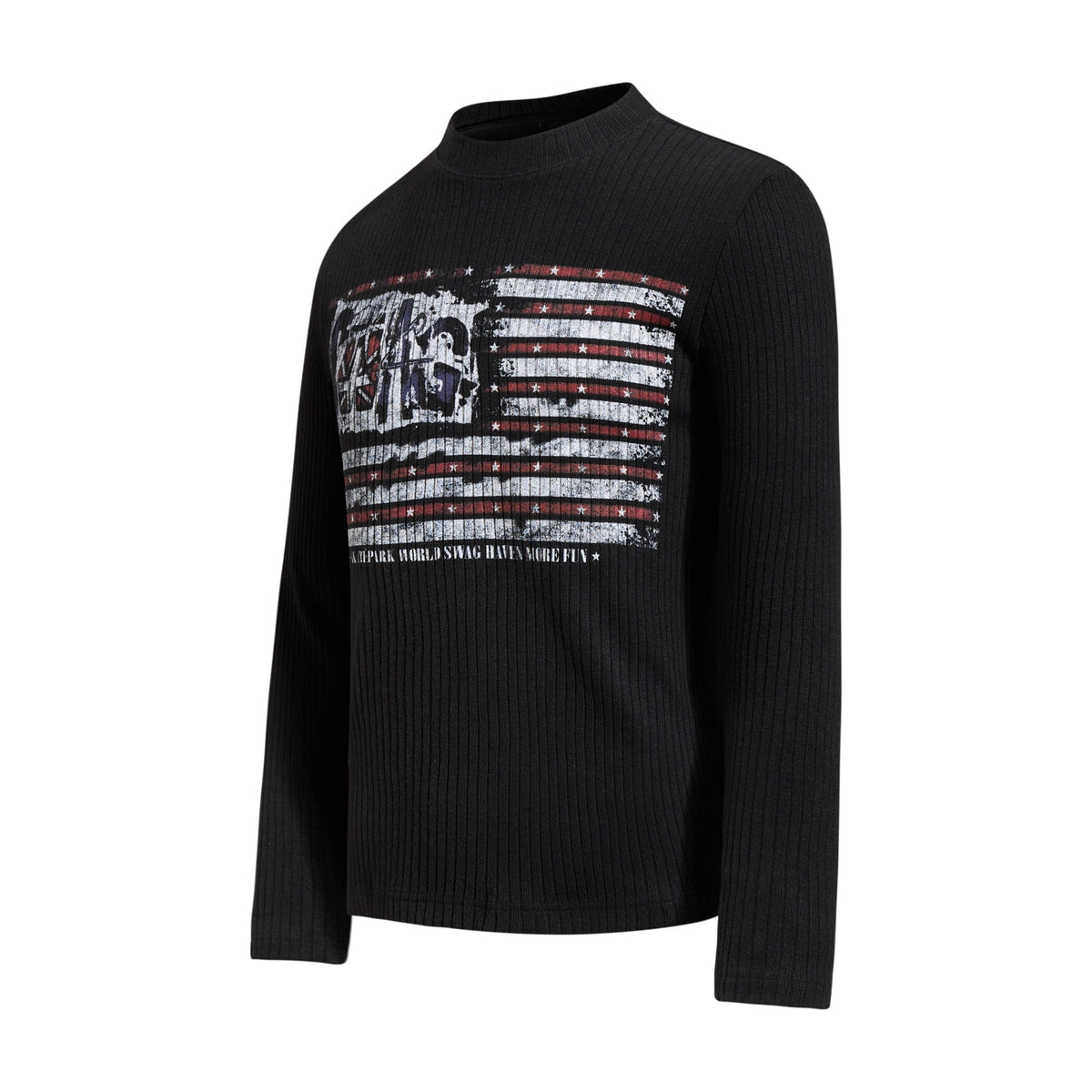Madxmarx Distressed Flag Ribbed Long Sleeve Tee