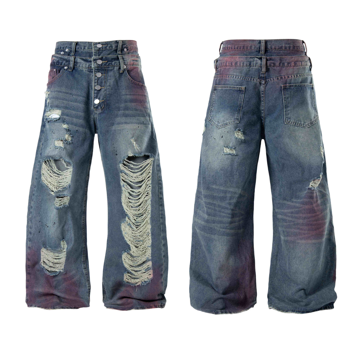 Madxmarx Distressed-Jeans mit weitem Bein in Washed-Optik