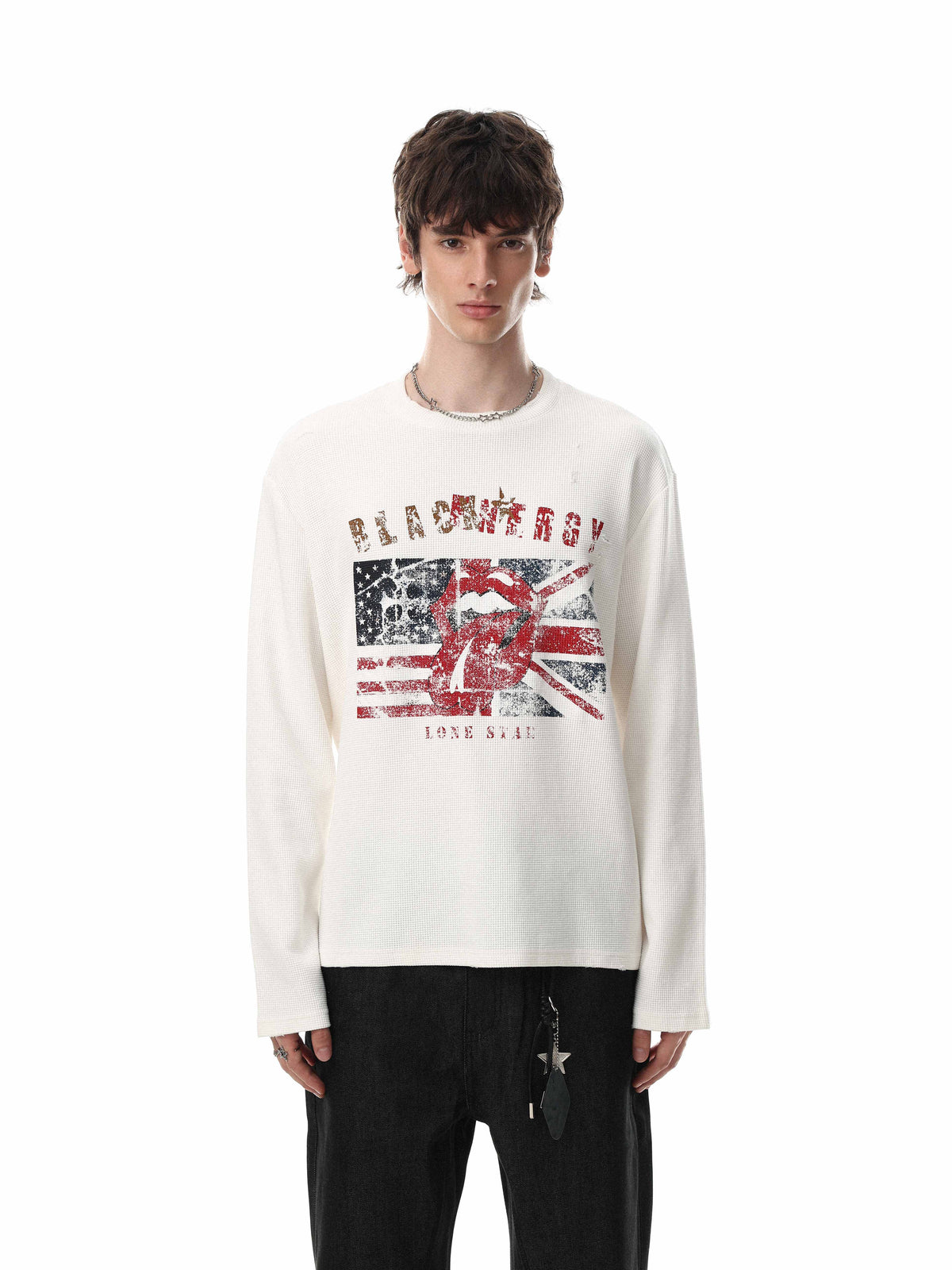 Madxmarx Vintage Graphic Waffle Long Sleeve Tee