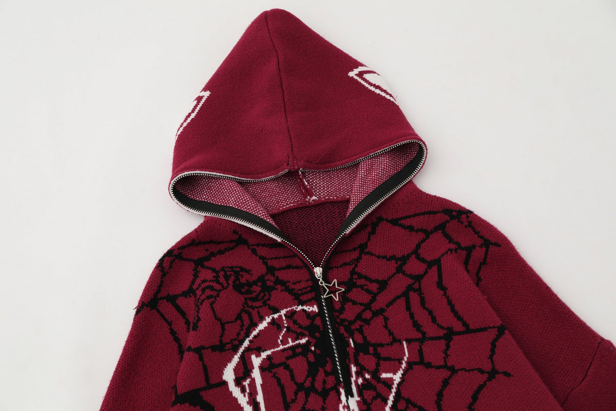Madxmarx Spider Web Knit Zip Hoodie
