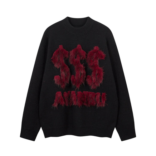 Madxmarx Furry Lettering Knit Sweater - S / Black