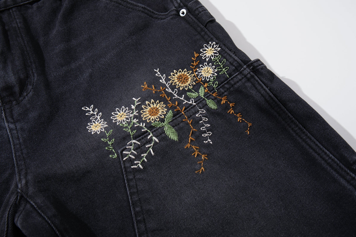 Madxmarx Floral Embroidered Wide-Leg Denim