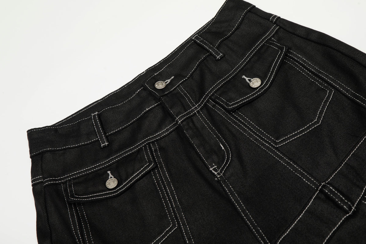 Pantalon en jean large à surpiqûres contrastantes imprimé Madxmarx