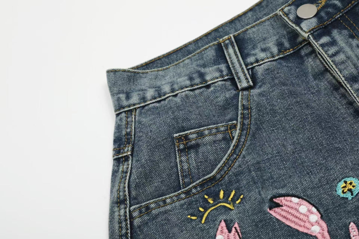 Jean en denim brodé tropical Madxmarx