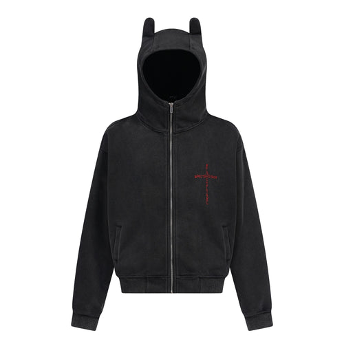 Madxmarx Devil-Ear Zip Hoodie - S / Black