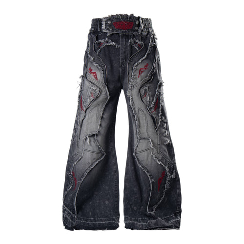 Madxmarx Distressed Panel Baggy Jeans - XS / Black