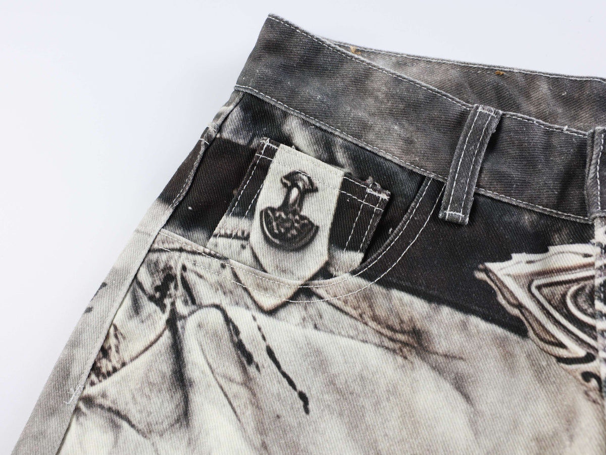 Madxmarx Abstract Wash Wide-Leg Jeans