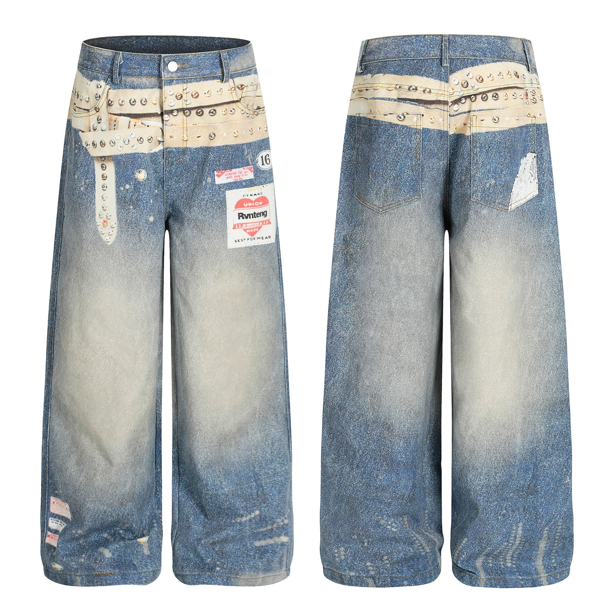 Calça Jeans com Estampa de Cinto de Tachas Madxmarx
