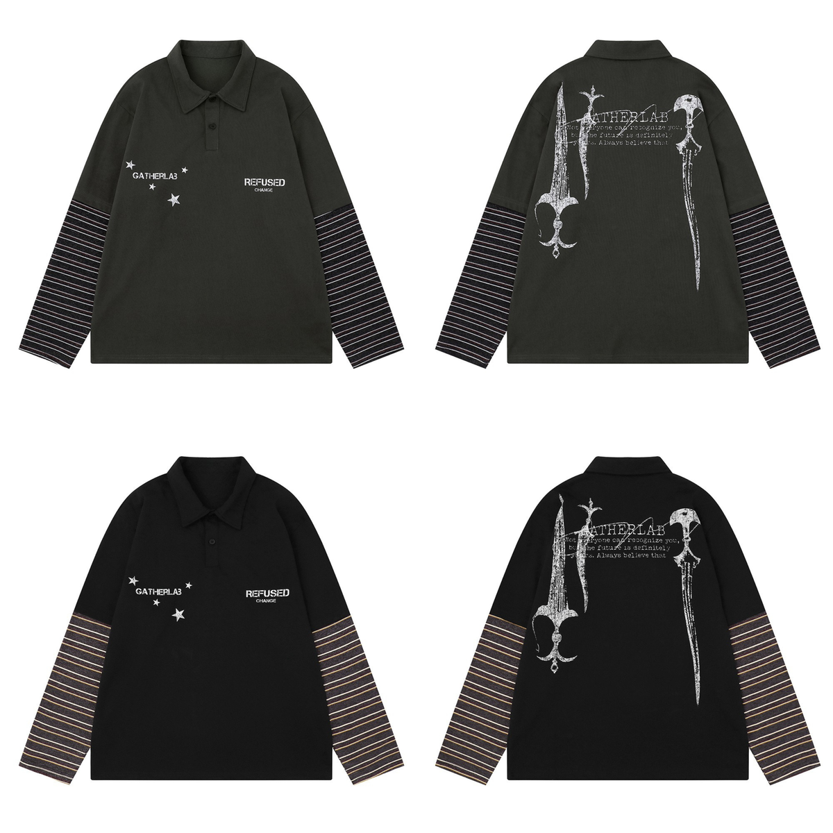 Madxmarx Layered Graphic Long Sleeve Polo
