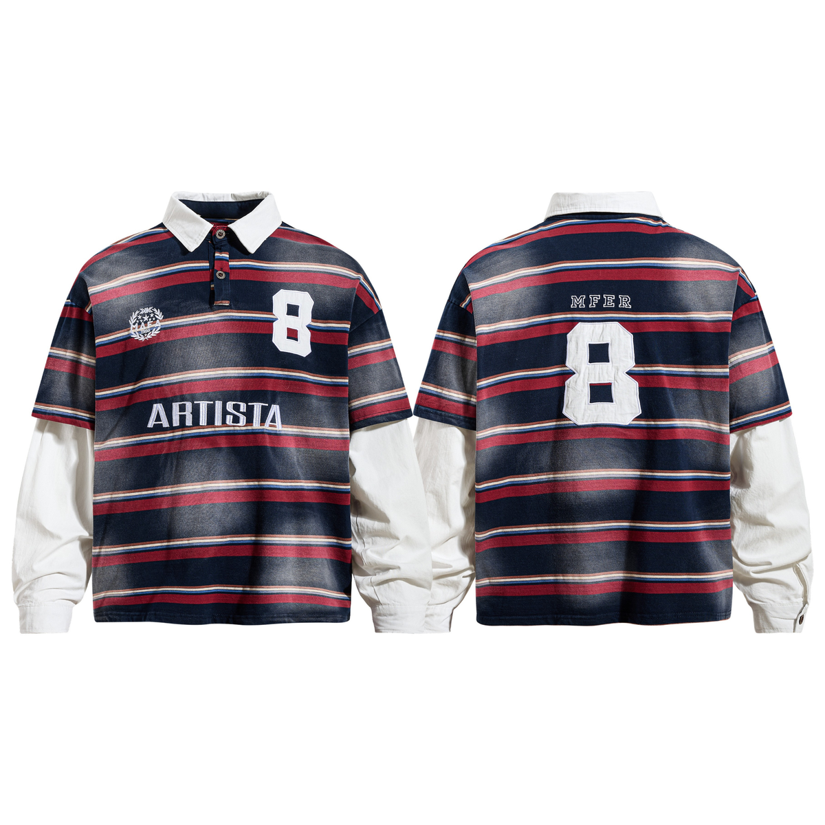 Madxmarx Layered Stripe Polo Long-Sleeve