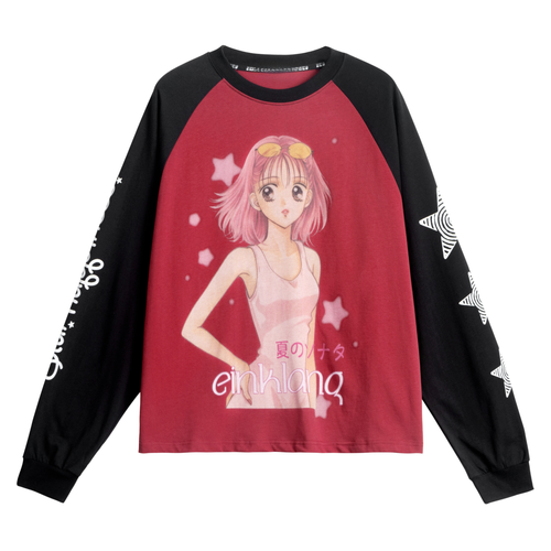Madxmarx Anime Graphic Raglan Long Sleeve Tee - M / Red