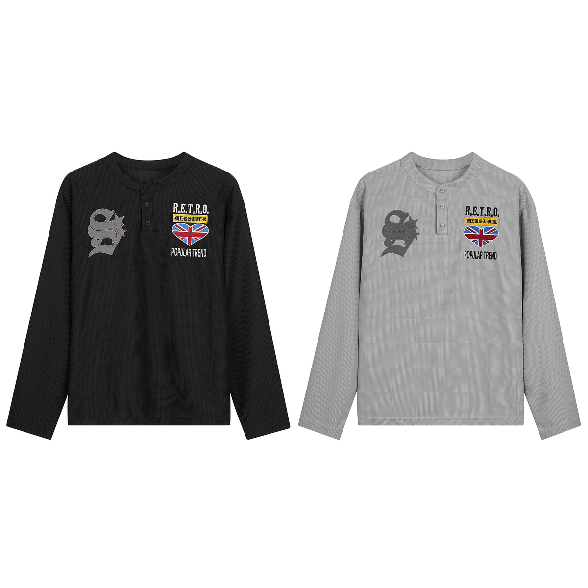 Madxmarx Retro Henley Long Sleeve Tee
