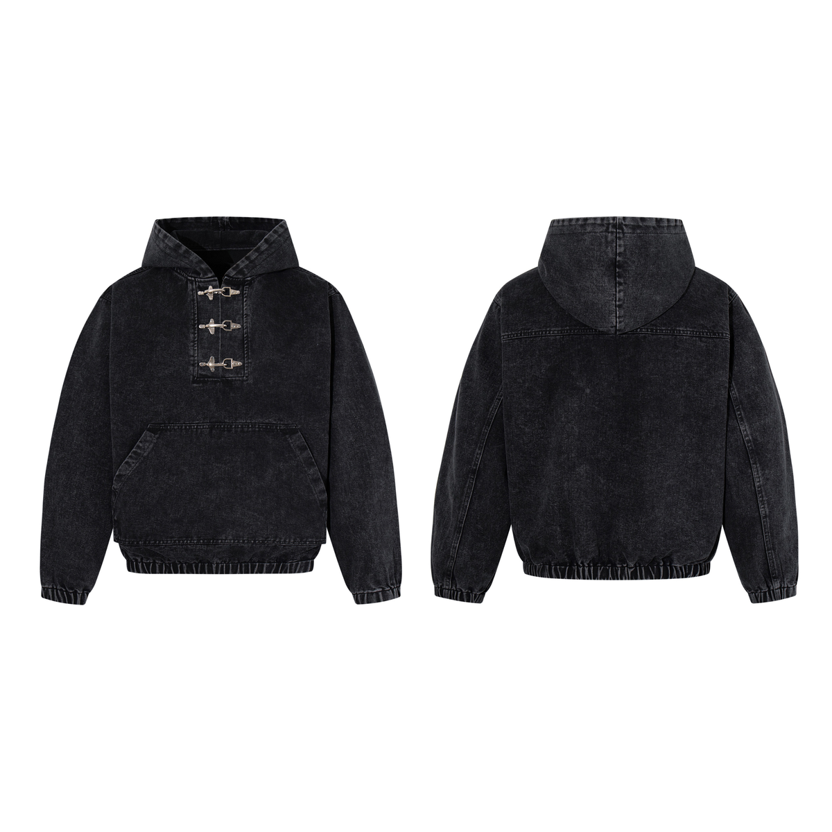 Madxmarx Toggle-Front Washed Denim Hoodie