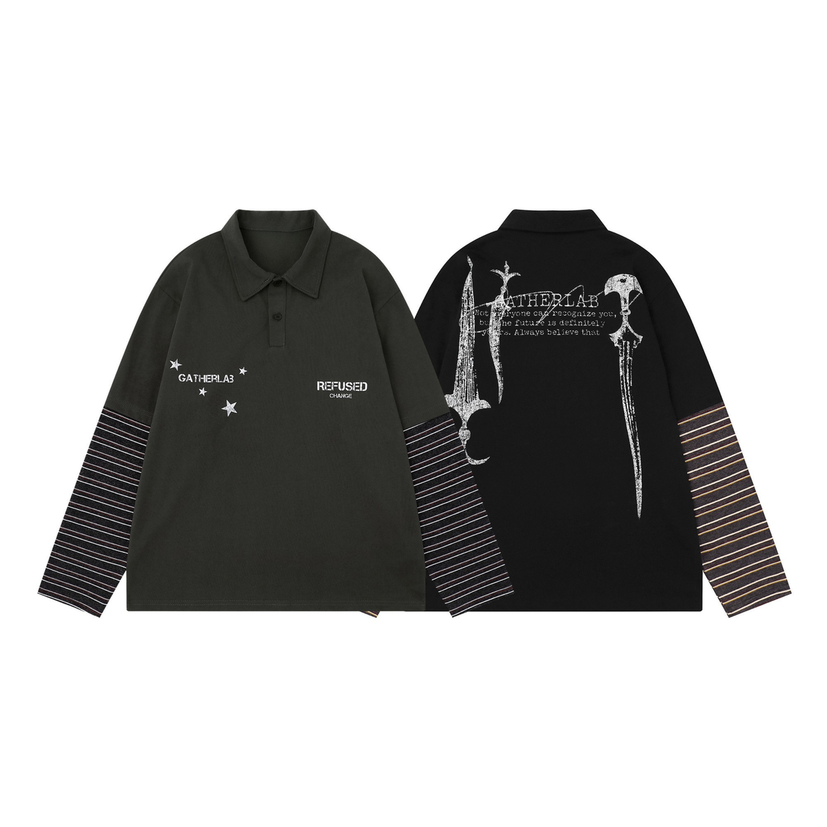 Madxmarx Layered Graphic Long Sleeve Polo