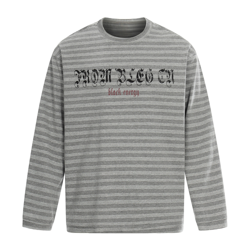 Madxmarx Striped Gothic Logo Long Sleeve Tee - S / Grey