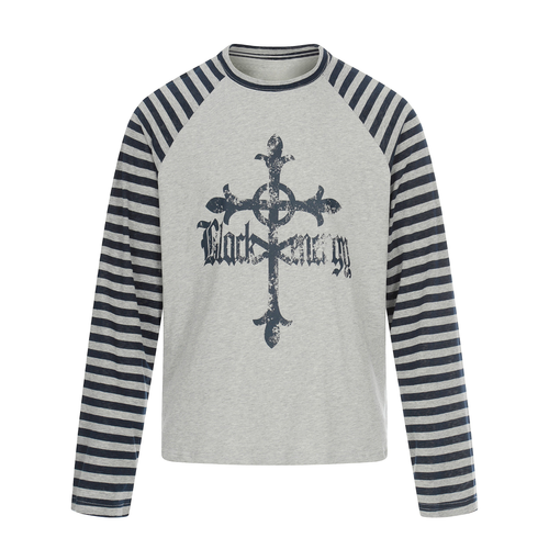 Madxmarx Cross Graphic Raglan Long Sleeve Tee - S / Grey