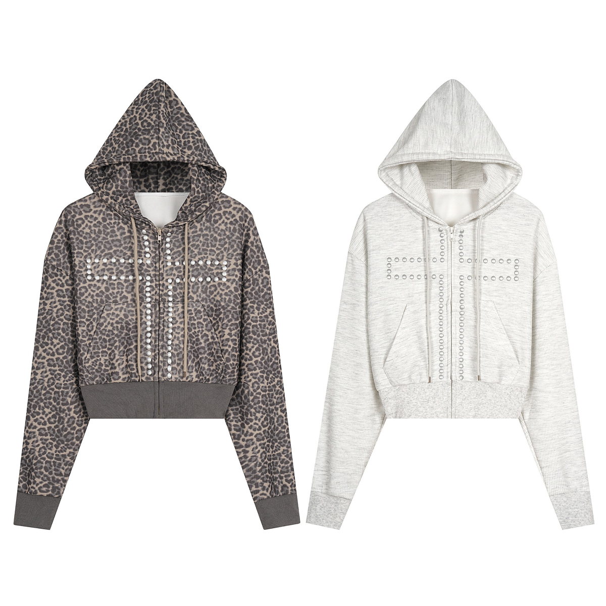 Madxmarx Studded Cross Cropped Zip Hoodie