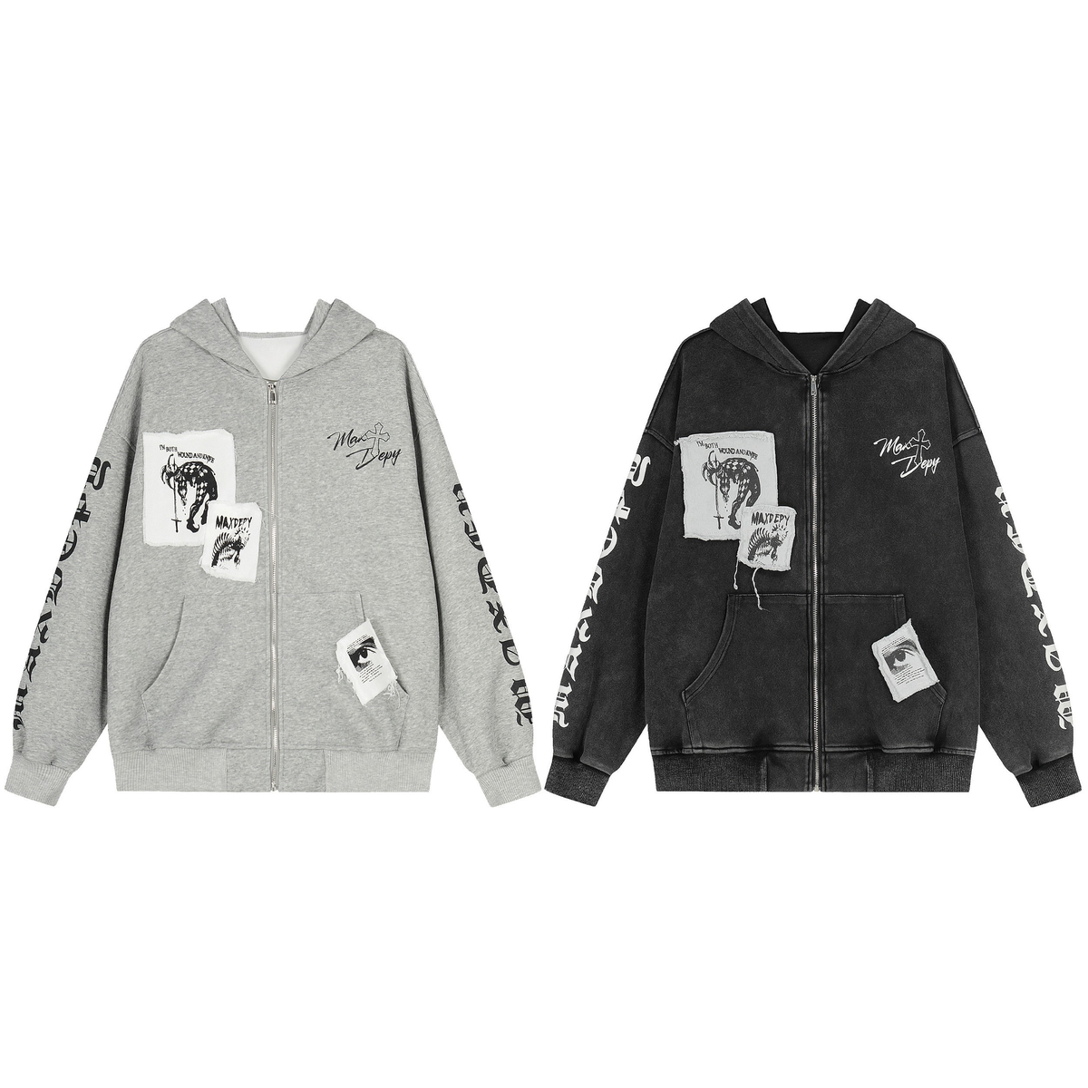 Madxmarx Distressed Graphic Zip Hoodie