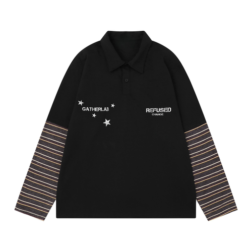 Madxmarx Langarm-Poloshirt mit Lagen-Optik - M / Schwarz