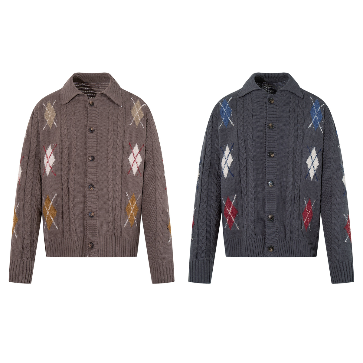 Madxmarx Argyle Cable Knit Cardigan