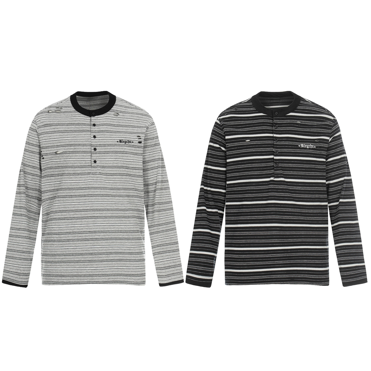 Madxmarx Striped Henley Long Sleeve Tee