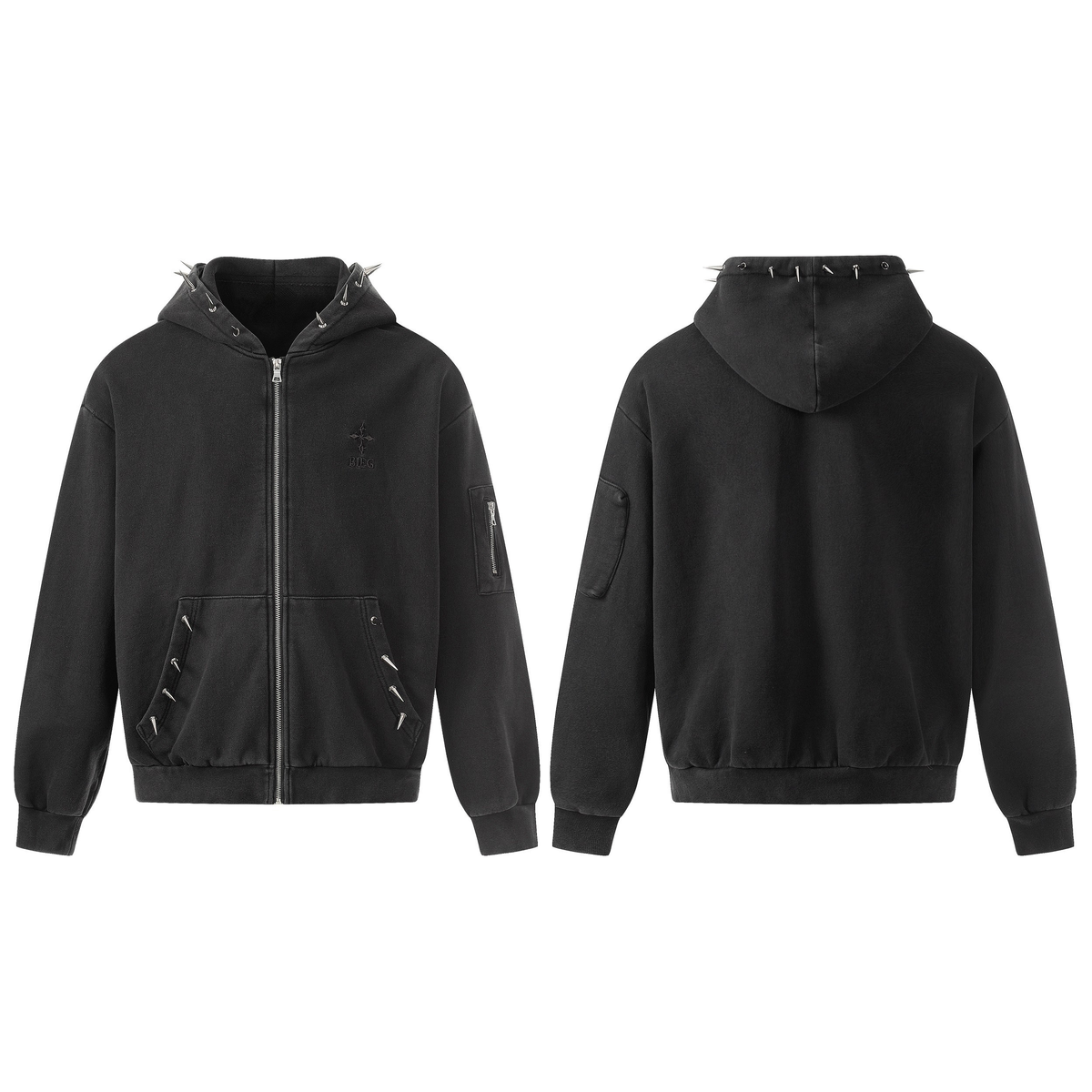 Madxmarx Studded Zip-Up Hoodie