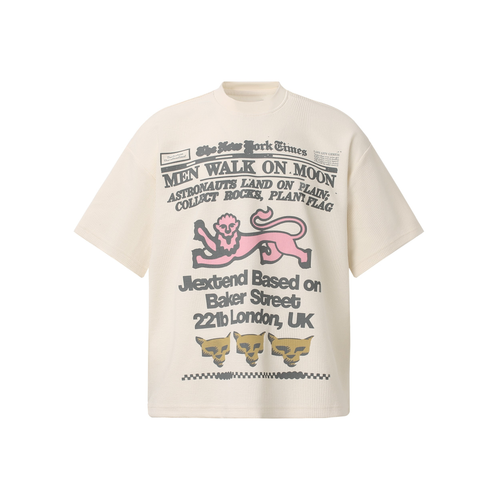 Madxmarx Vintage Newspaper Graphic Waffle Tee - M / Apricot