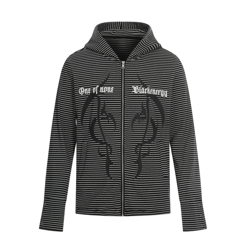 Madxmarx Striped Graphic Zip Hoodie - S / Grey