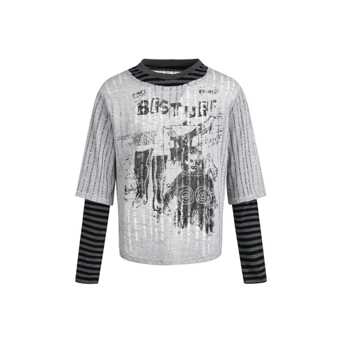 Madxmarx Layered Patchwork Sweater - M / Grey