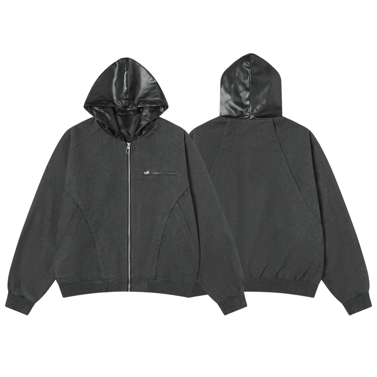 Madxmarx Hybrid Vegan Leather Hooded Zip Jacket