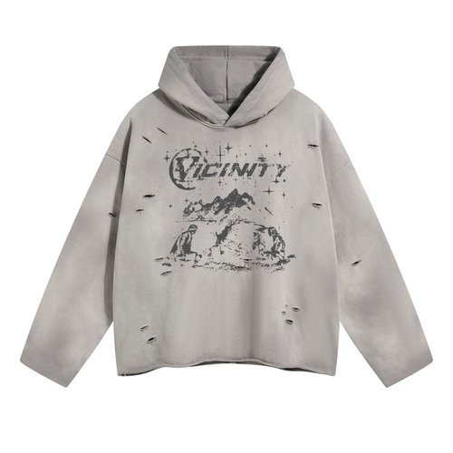 Madxmarx Graphic Distressed Hoodie - M / Grey