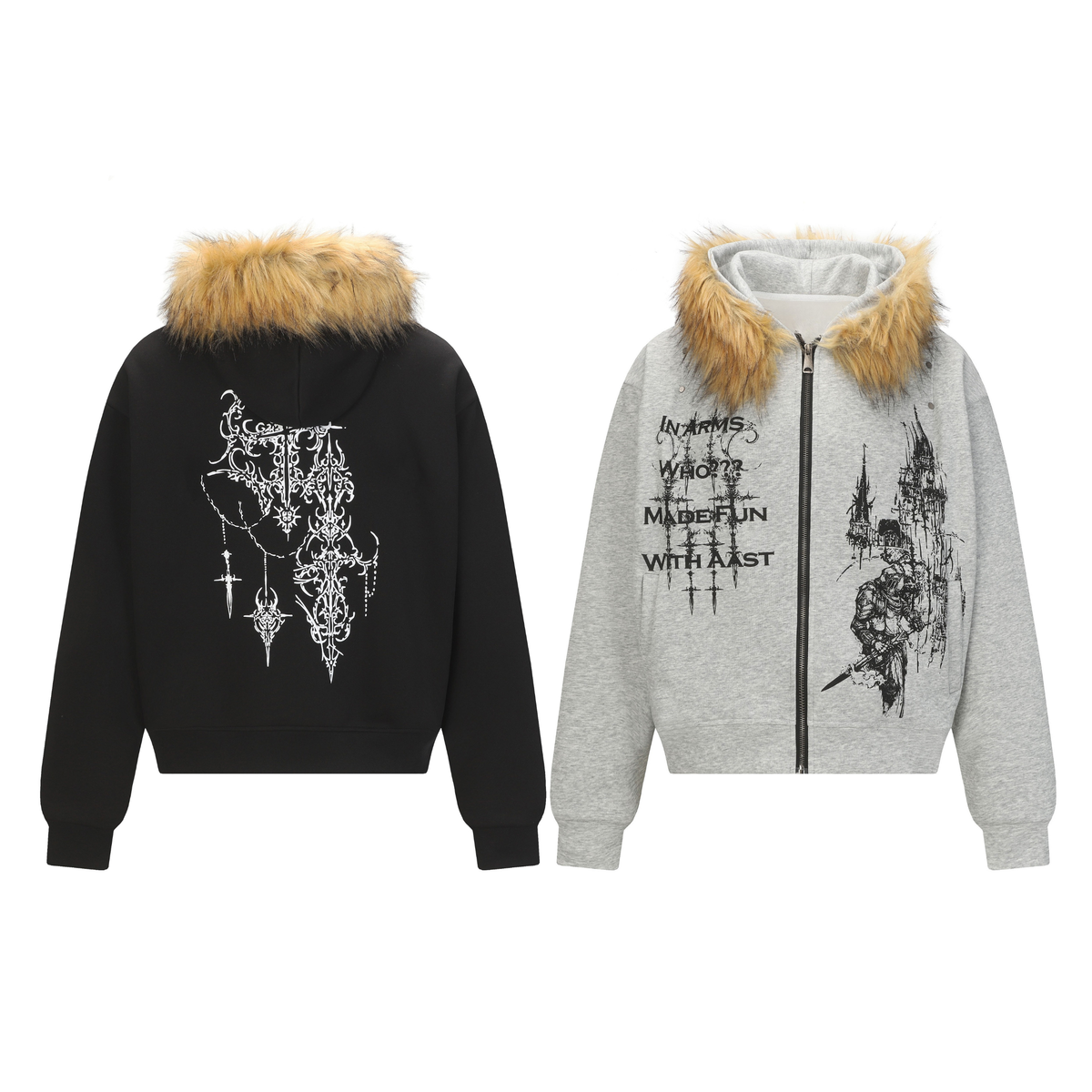 Madxmarx Gothic Fur Hood Zip Hoodie