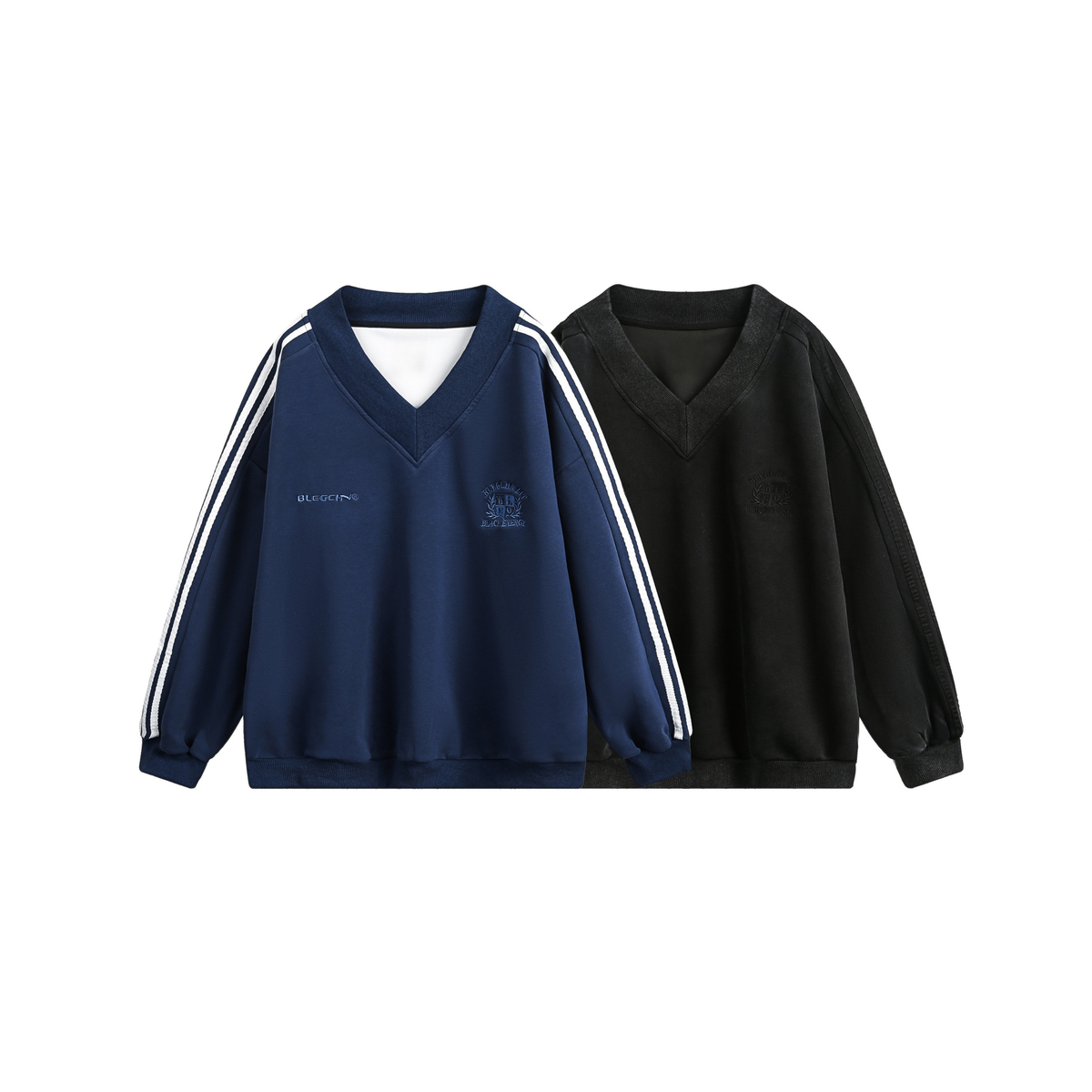 Madxmarx Stripe V-Neck Pullover Sweatshirt