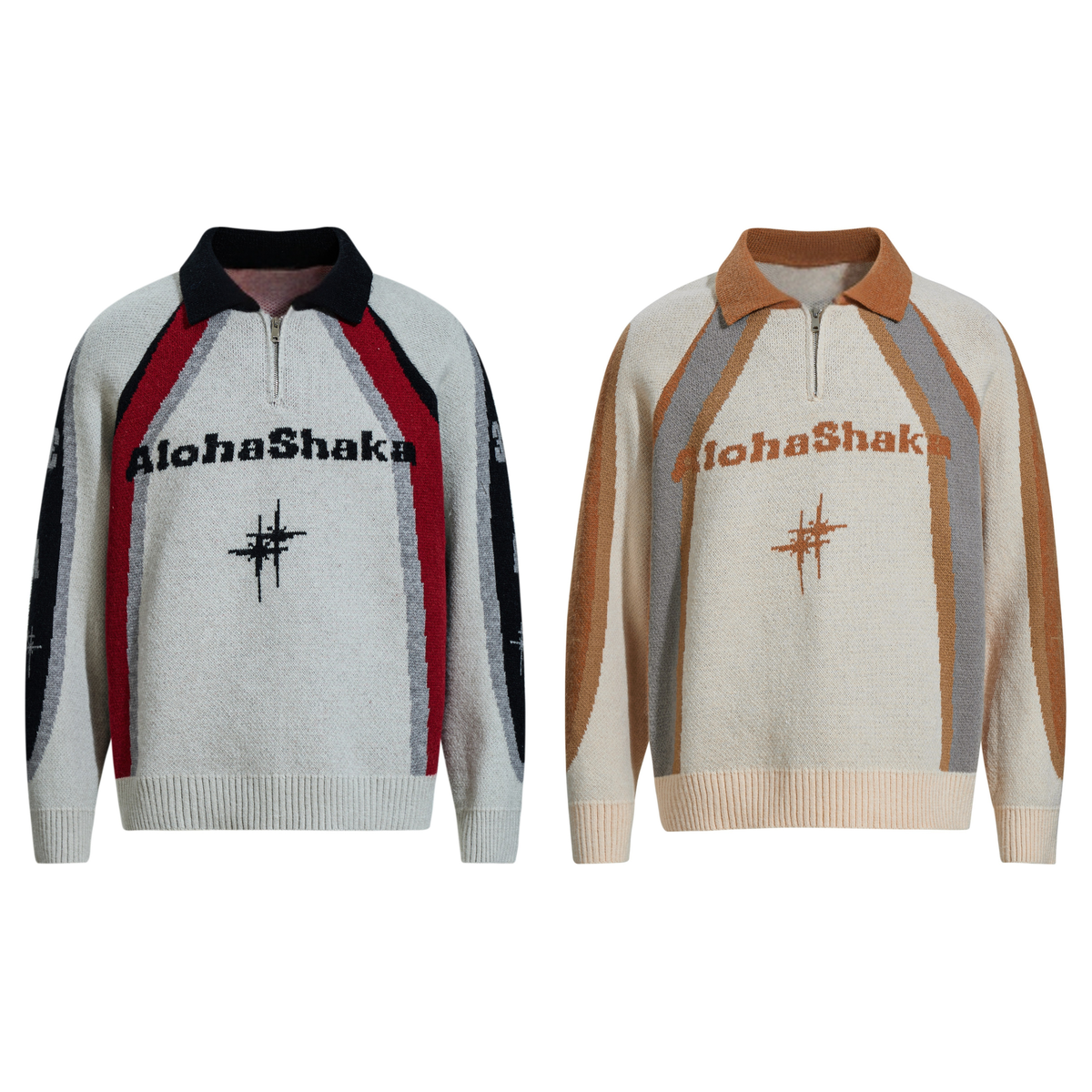 Madxmarx Retro Colorblock Zip-Collar Sweater