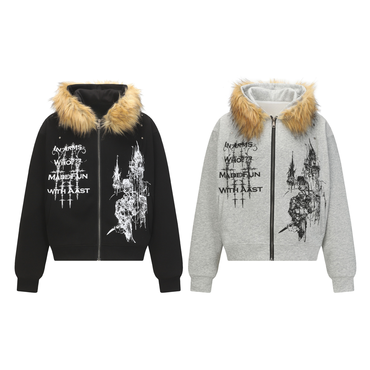 Madxmarx Gothic Fur Hood Zip Hoodie