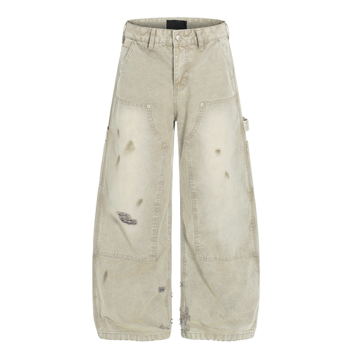 Calça Jeans Madxmarx Utility Lavada com Efeito Destruído - PP / Cáqui