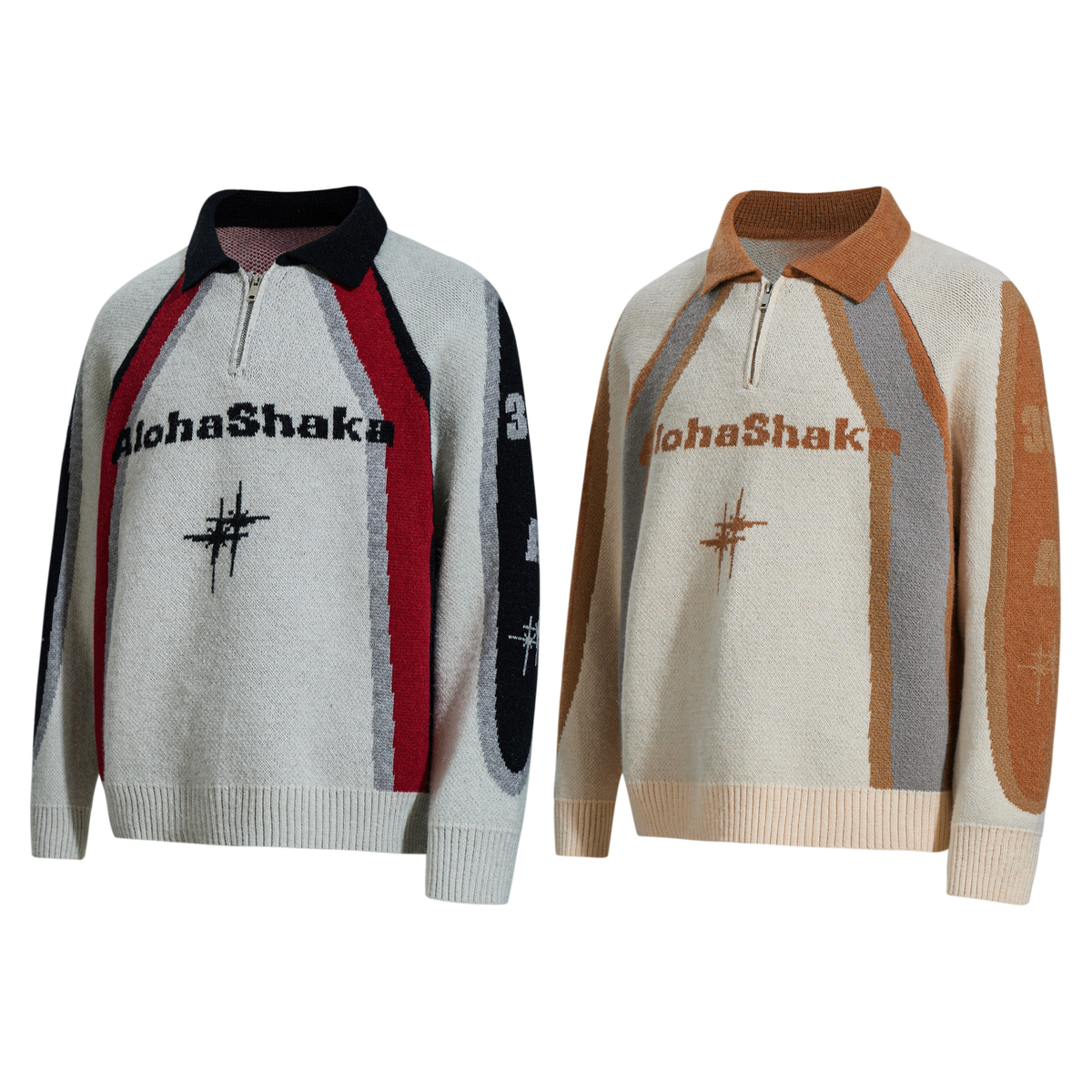 Madxmarx Retro Colorblock Zip-Collar Sweater
