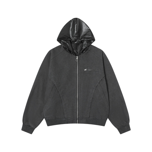 Madxmarx Hybrid Vegan Leather Hooded Zip Jacket - M / Black