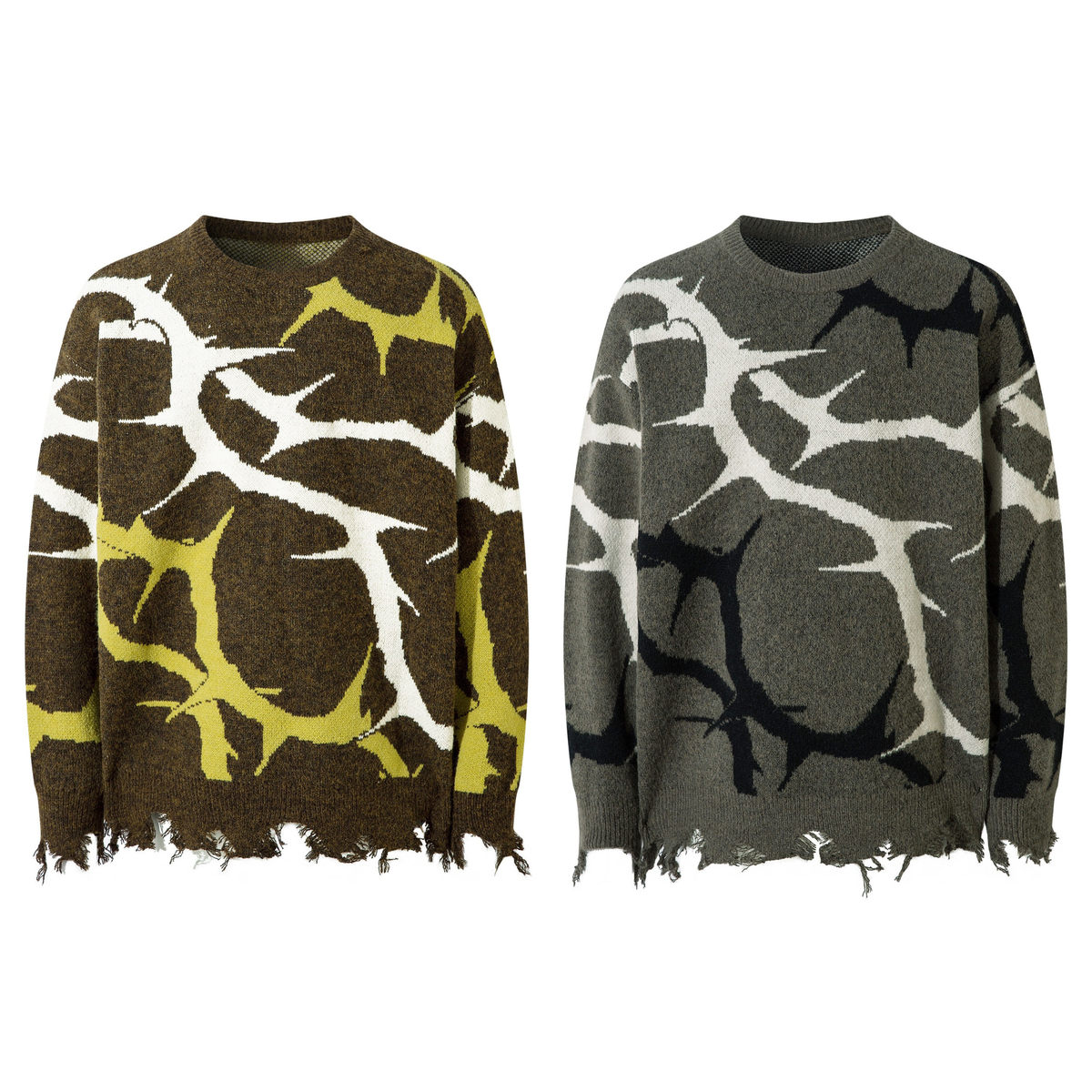 Madxmarx Abstract Camo Distressed Knit Sweater